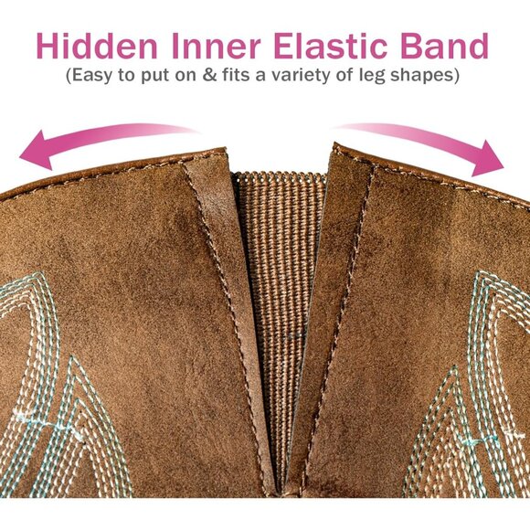 SheSole Womens Brown Extra Wide Calf Boots with Hidden Stretch Panel for Fuller - Picture 6 of 8